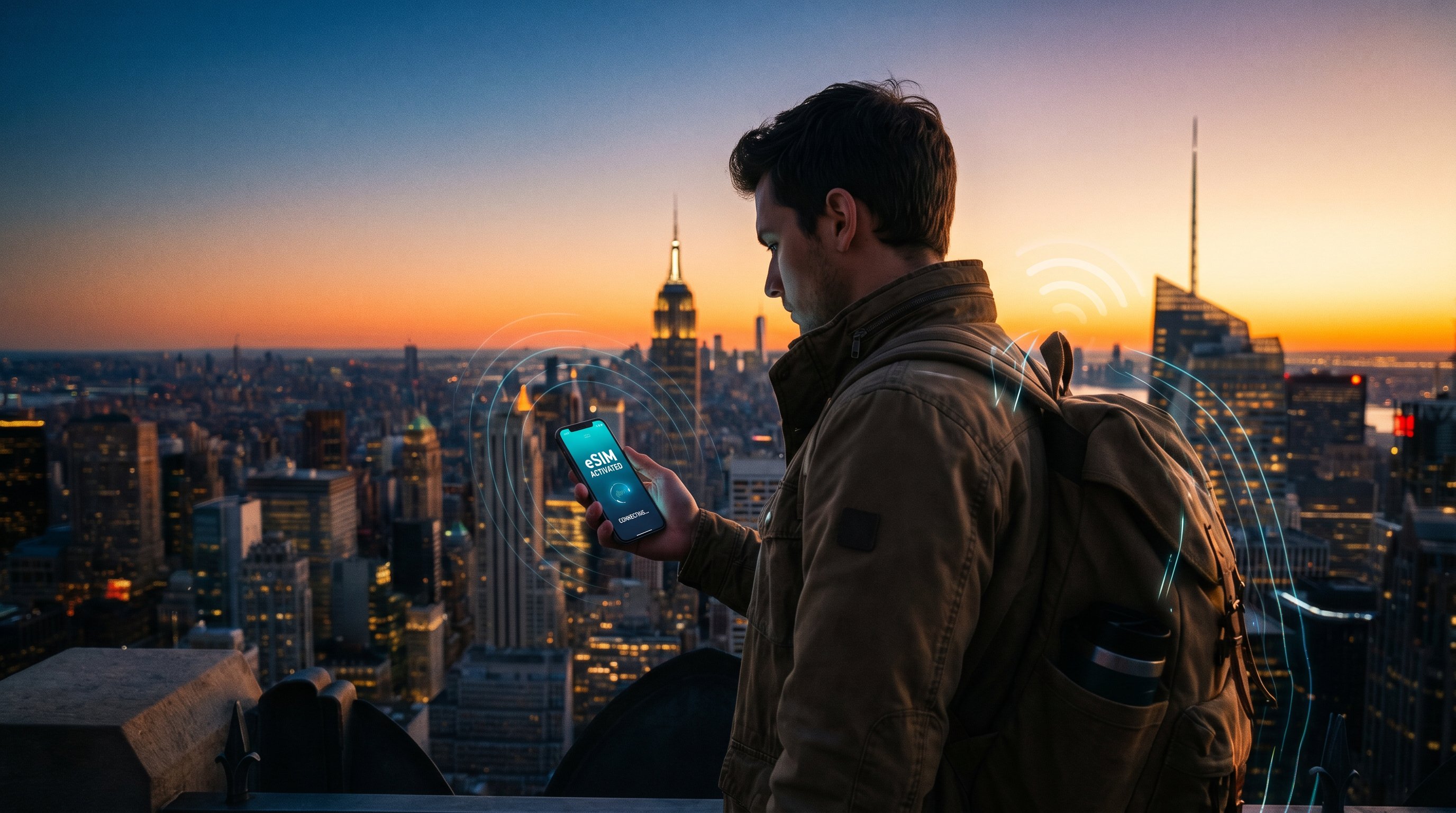 Traveler using eSIM in the USA